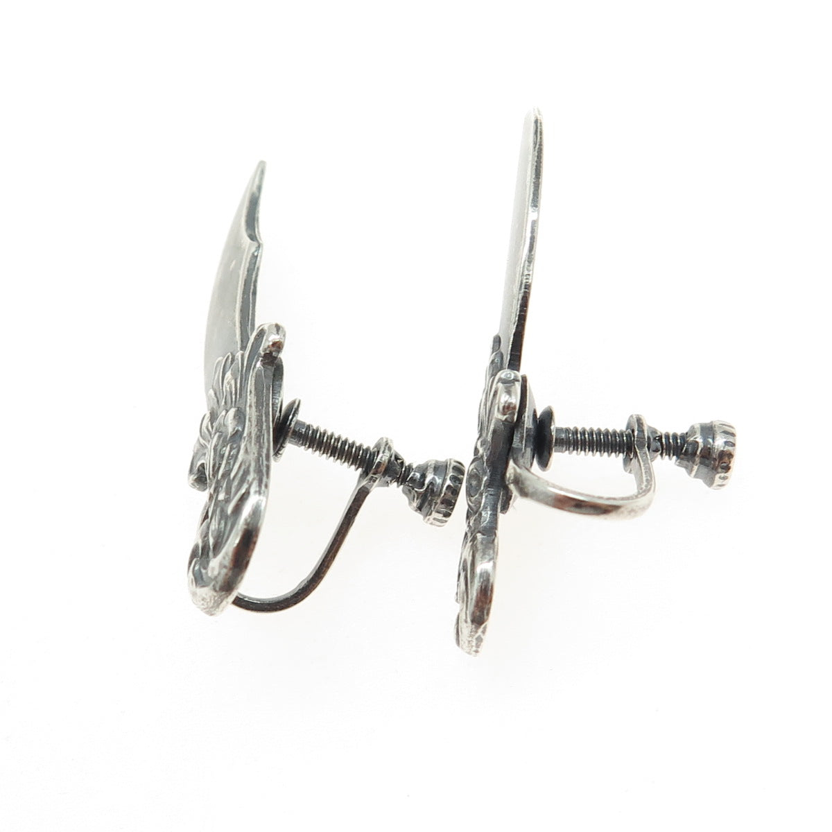 925 Sterling Silver Antique Art Deco Dagger / Knife Screw Back Earrings