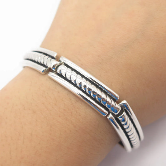 925 Sterling Silver Vintage Twisted Panel Link Bracelet 7 1/4"
