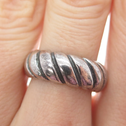 925 Sterling Silver Vintage Modernist Ribbed Oxidized Band Ring Size 6.25