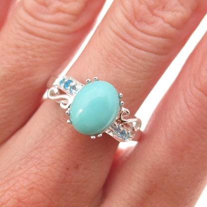 925 Sterling Silver Real Turquoise & Apatite Ring Size 8