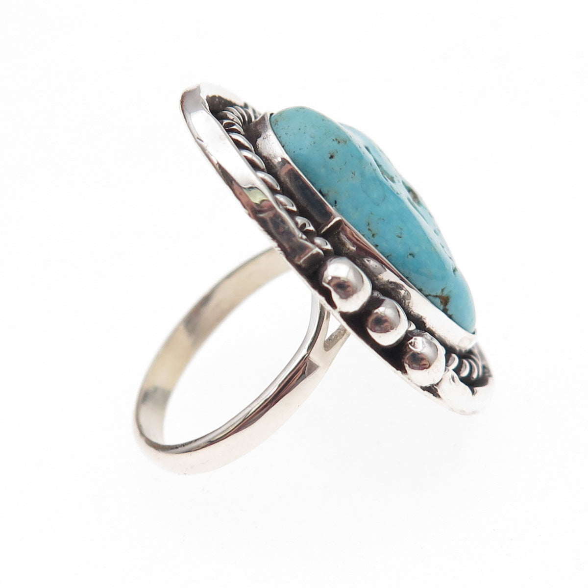Old Pawn 925 Sterling Silver Vintage Southwestern Turquoise Tribal Ring Size 6