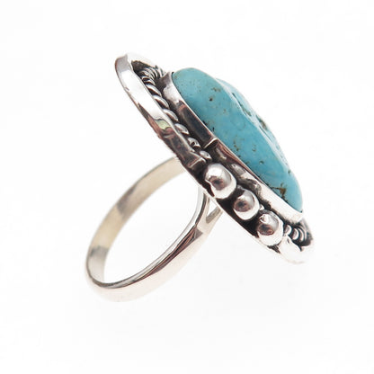 Old Pawn 925 Sterling Silver Vintage Southwestern Turquoise Tribal Ring Size 6