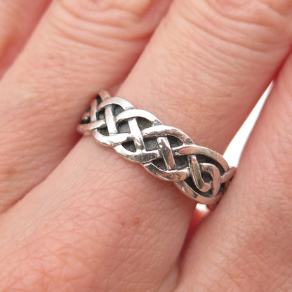 Peter Stone Sterling Silver Vintage Celtic Woven Oxidized Band Ring Size 8.25