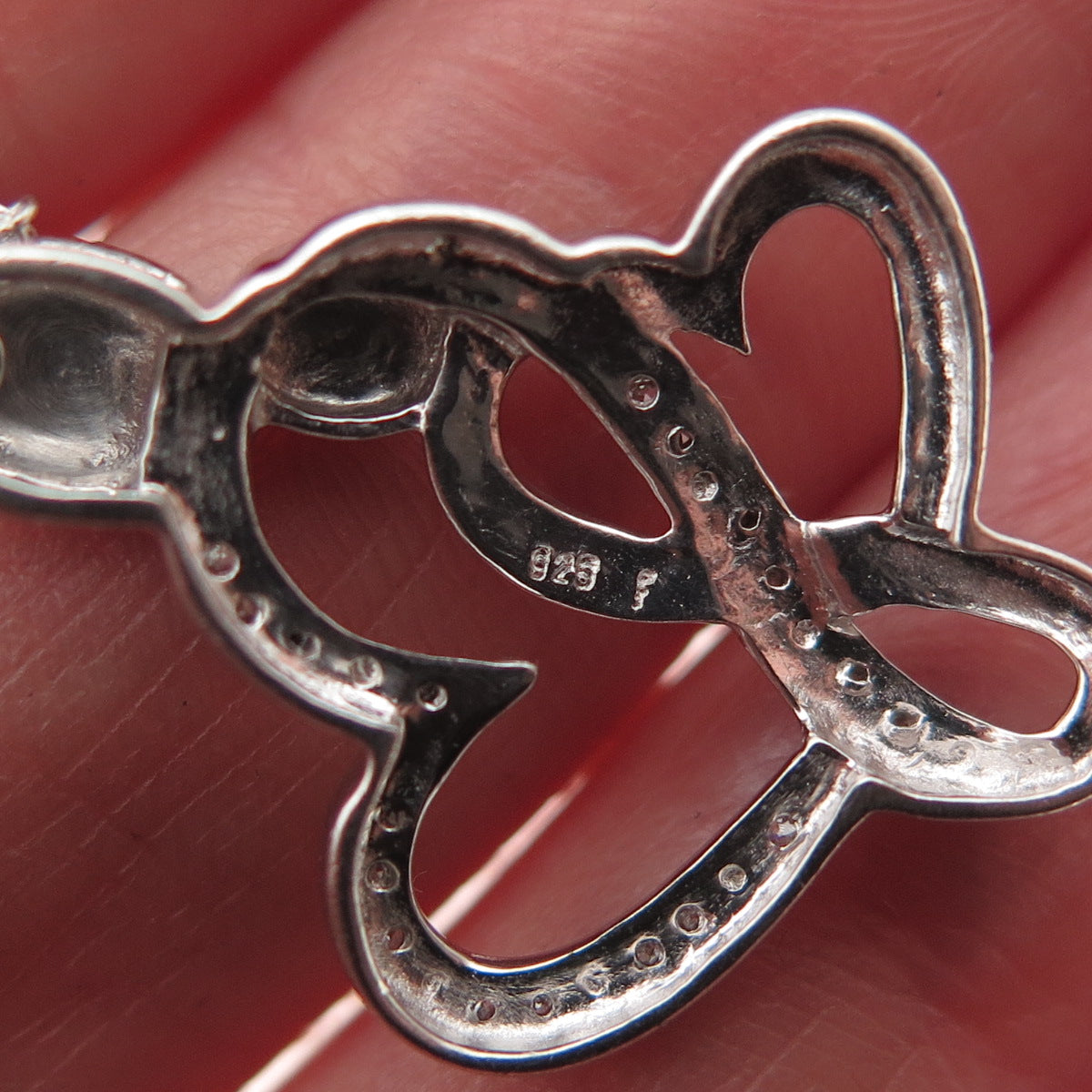 925 Sterling Silver Real Diamond Mom & Child Heart Cable Chain Necklace 18"