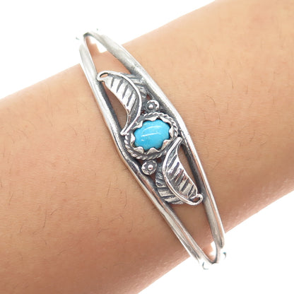 Old Pawn 925 Sterling Silver Vintage Turquoise Feather Adjustable Bracelet 6"