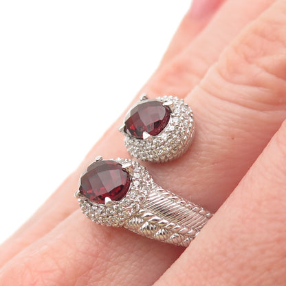JUDITH RIPKA 925 Sterling Silver Red & White C Z Adjustable Bypass Ring Size 7.5