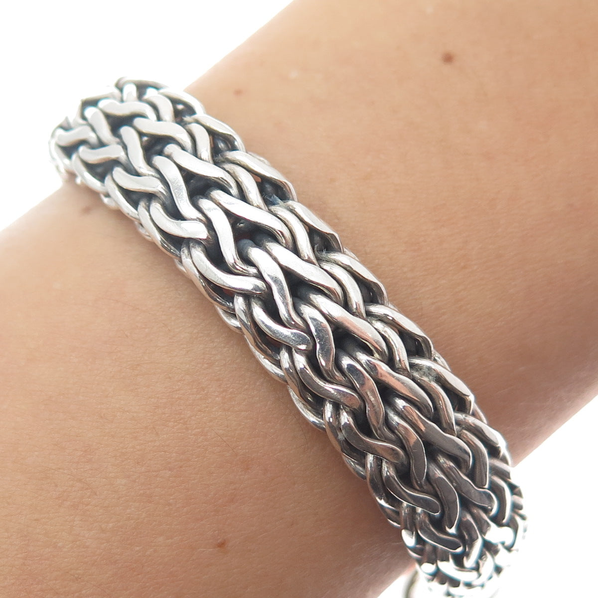 925 Sterling Silver Vintage Oxidized Solid 71.9g Spiga Link Bracelet 7"