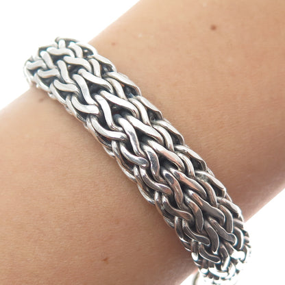 925 Sterling Silver Vintage Oxidized Solid 71.9g Spiga Link Bracelet 7"