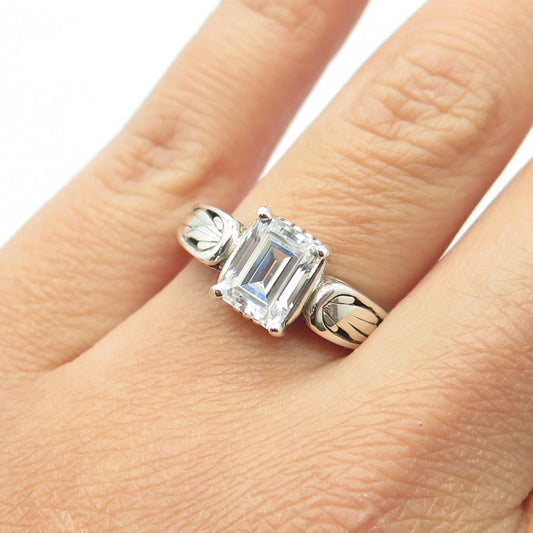 KABANA 925 Sterling Silver Vintage Emerald-Cut C Z Ring Size 5.5