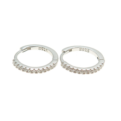 925 Sterling Silver Round-Cut Shaped C Z Huggie Earrings