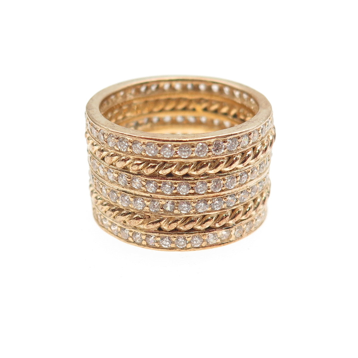 SONIA B. 925 Sterling Silver Gold Plated Round-Cut C Z Wide Band Ring Size 7.5