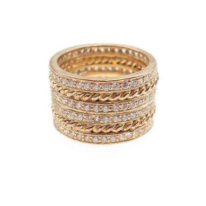 SONIA B. 925 Sterling Silver Gold Plated Round-Cut C Z Wide Band Ring Size 7.5