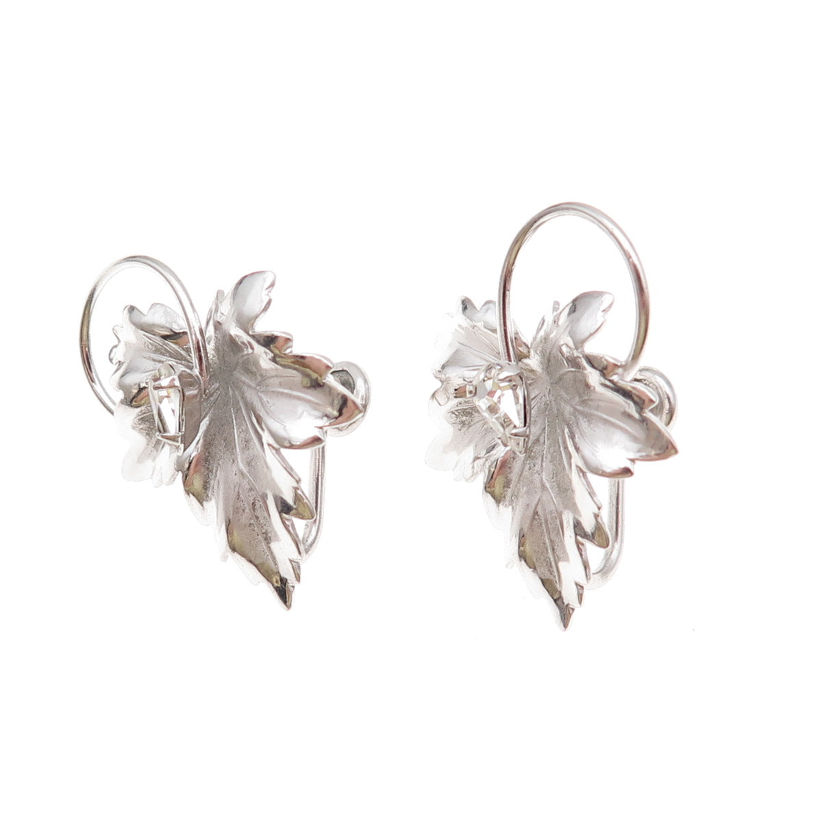 Carl Art Sterling Silver Antique Art Deco Rhinestone Floral Screw Back Earrings
