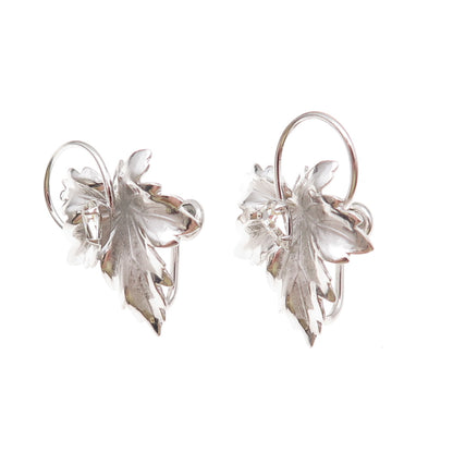 Carl Art Sterling Silver Antique Art Deco Rhinestone Floral Screw Back Earrings