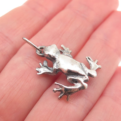 925 Sterling Silver Vintage Frog Good Luck Oxidized 3D Mini Charm Pendant