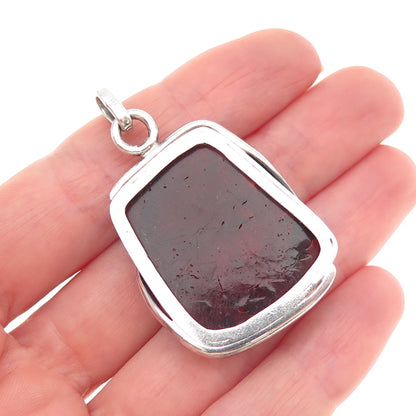 925 Sterling Silver Vintage Real Amber Modernist Oxidized Pendant