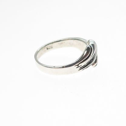 925 Sterling Silver Vintage Modernist Angel Wings Oxidized Ring Size 6.25