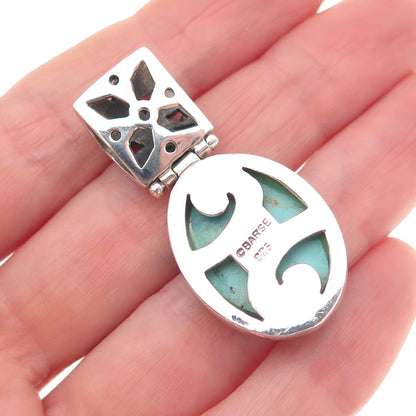 BARSE 925 Sterling Silver Vintage Real Tyrone Turquoise Floral Charm Pendant