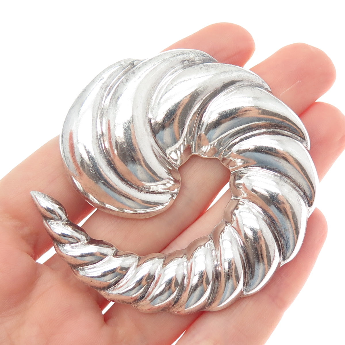 925 Sterling Vintage Mexico Modernist Ribbed Spiral Oxidized Pin Brooch Pendant