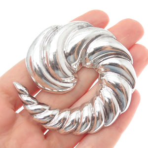 925 Sterling Vintage Mexico Modernist Ribbed Spiral Oxidized Pin Brooch Pendant