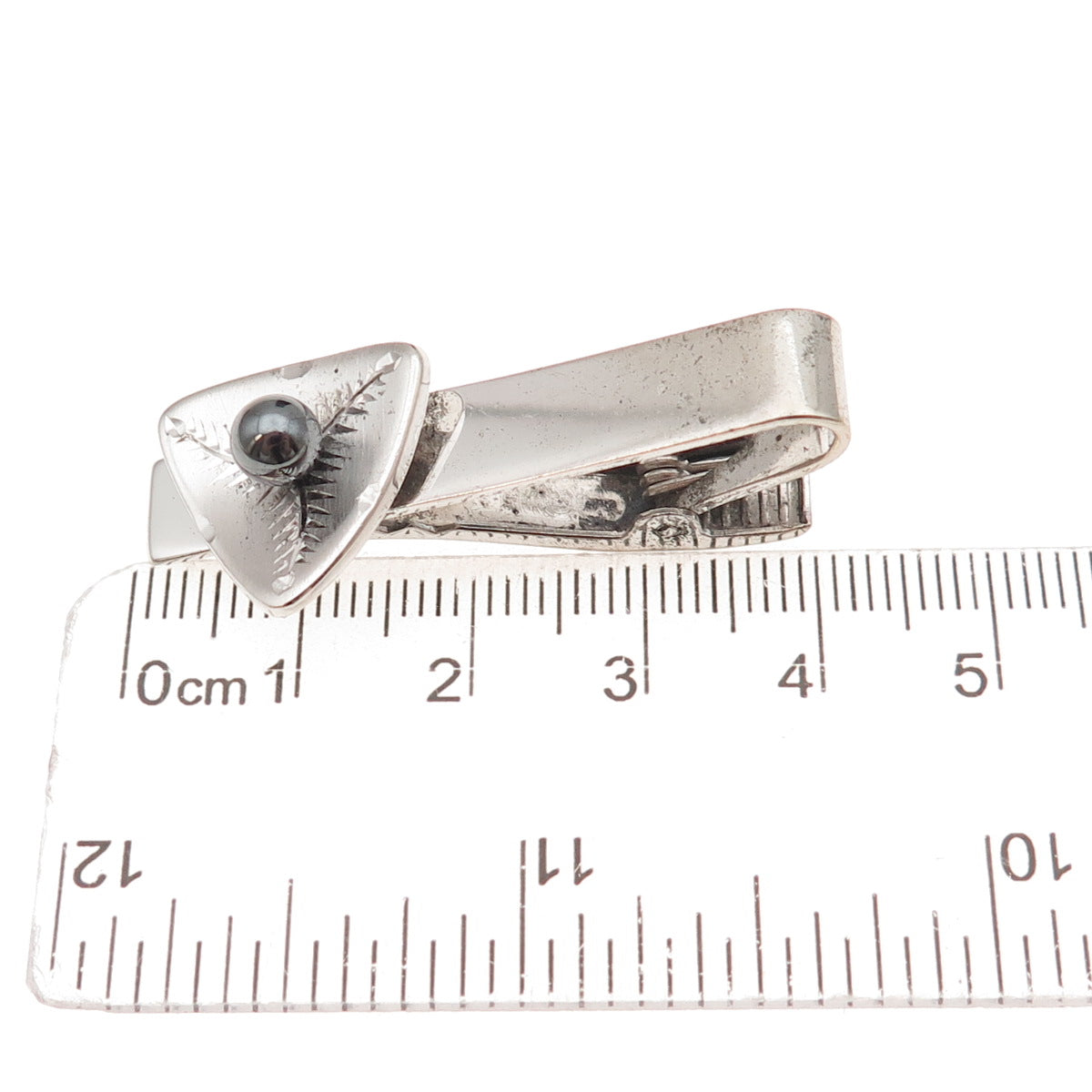 925 Sterling Silver Vintage Real Hematite Oxidized Tie Clip