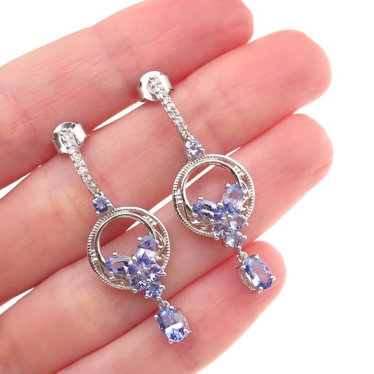 Chuck Clemency 925 Sterling Silver Real Tanzanite & White Topaz Dangle Earrings
