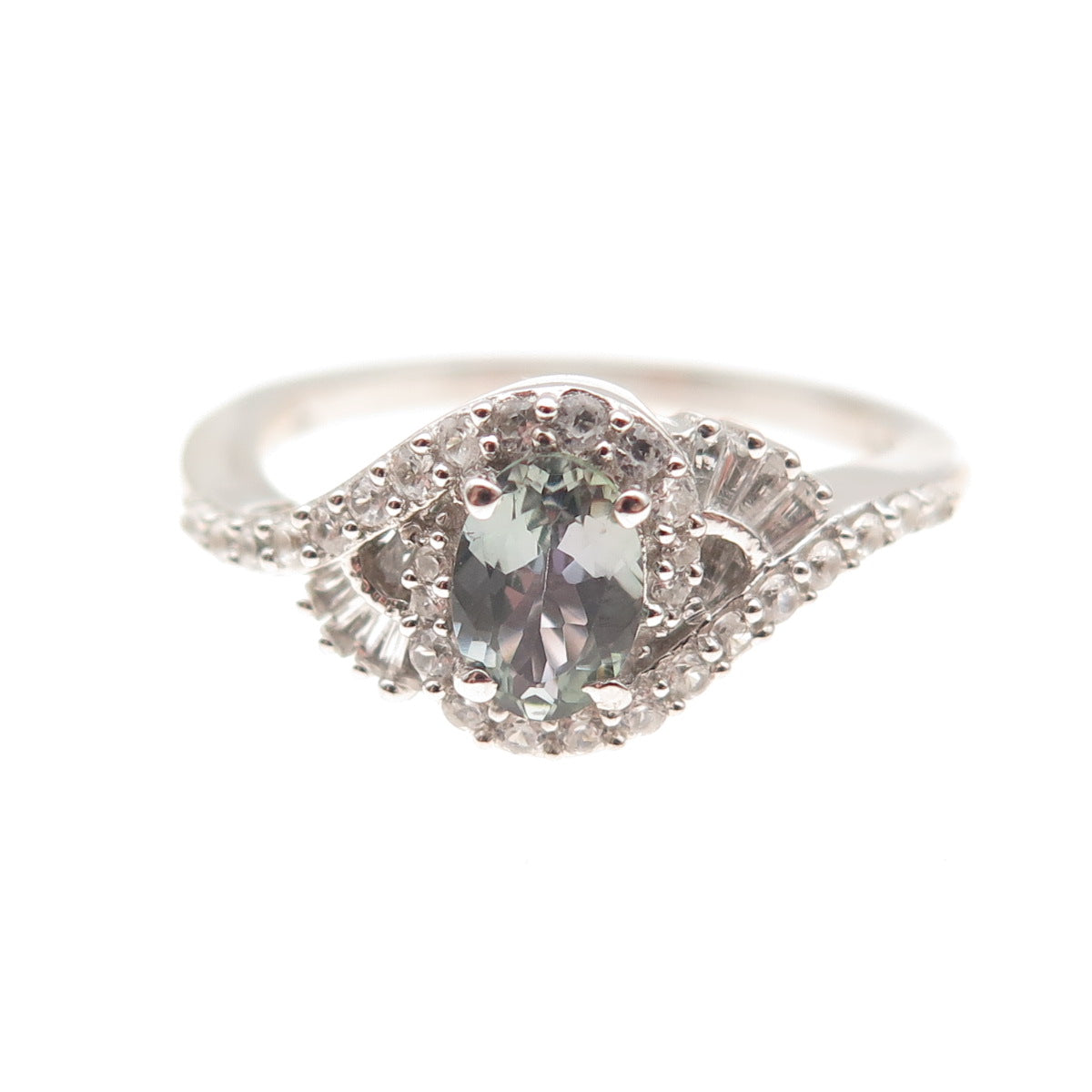 Chuck Clemency 925 Sterling Silver Real Green Amethyst & White Topaz Ring Size 8