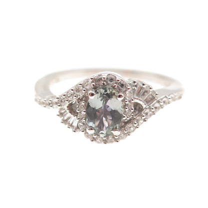 Chuck Clemency 925 Sterling Silver Real Green Amethyst & White Topaz Ring Size 8