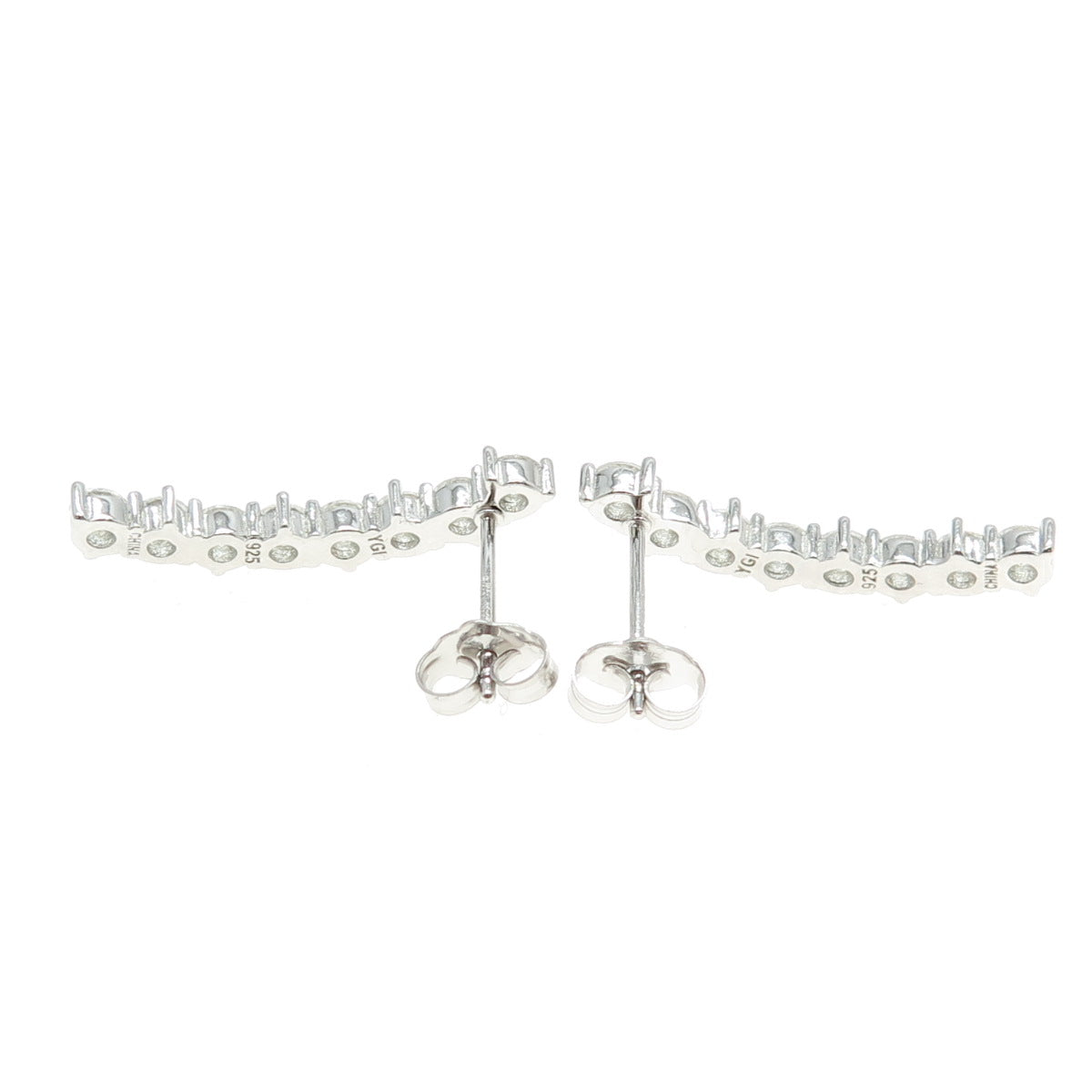 925 Sterling Silver Round-Cut C Z Bar Drop Earrings