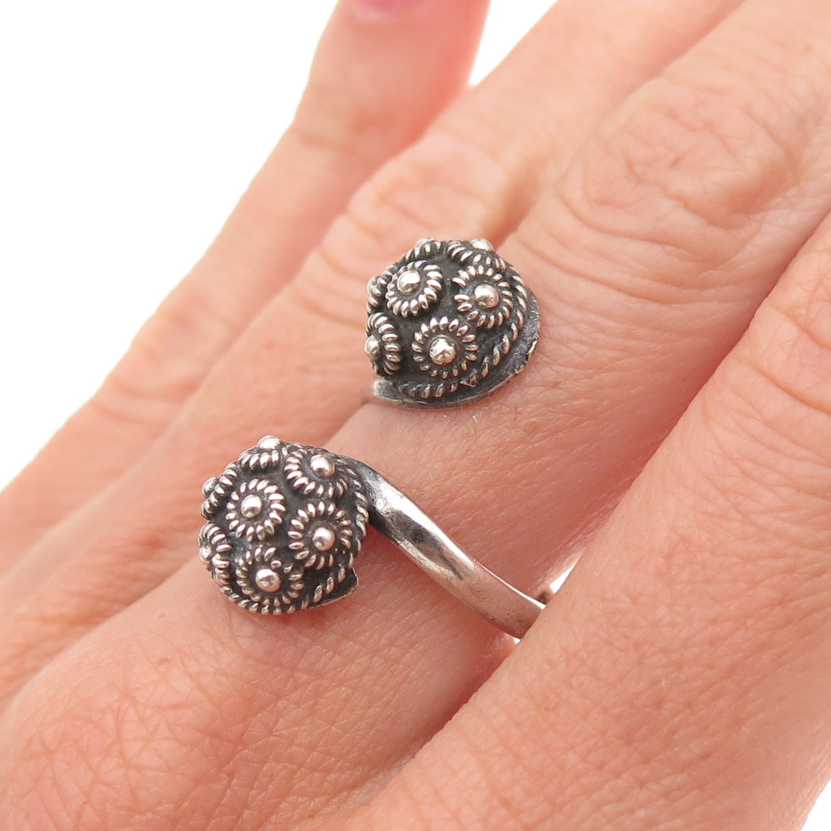 925 Sterling Silver Vintage Mexico Cannetille Adjustable Ring Size 8.25