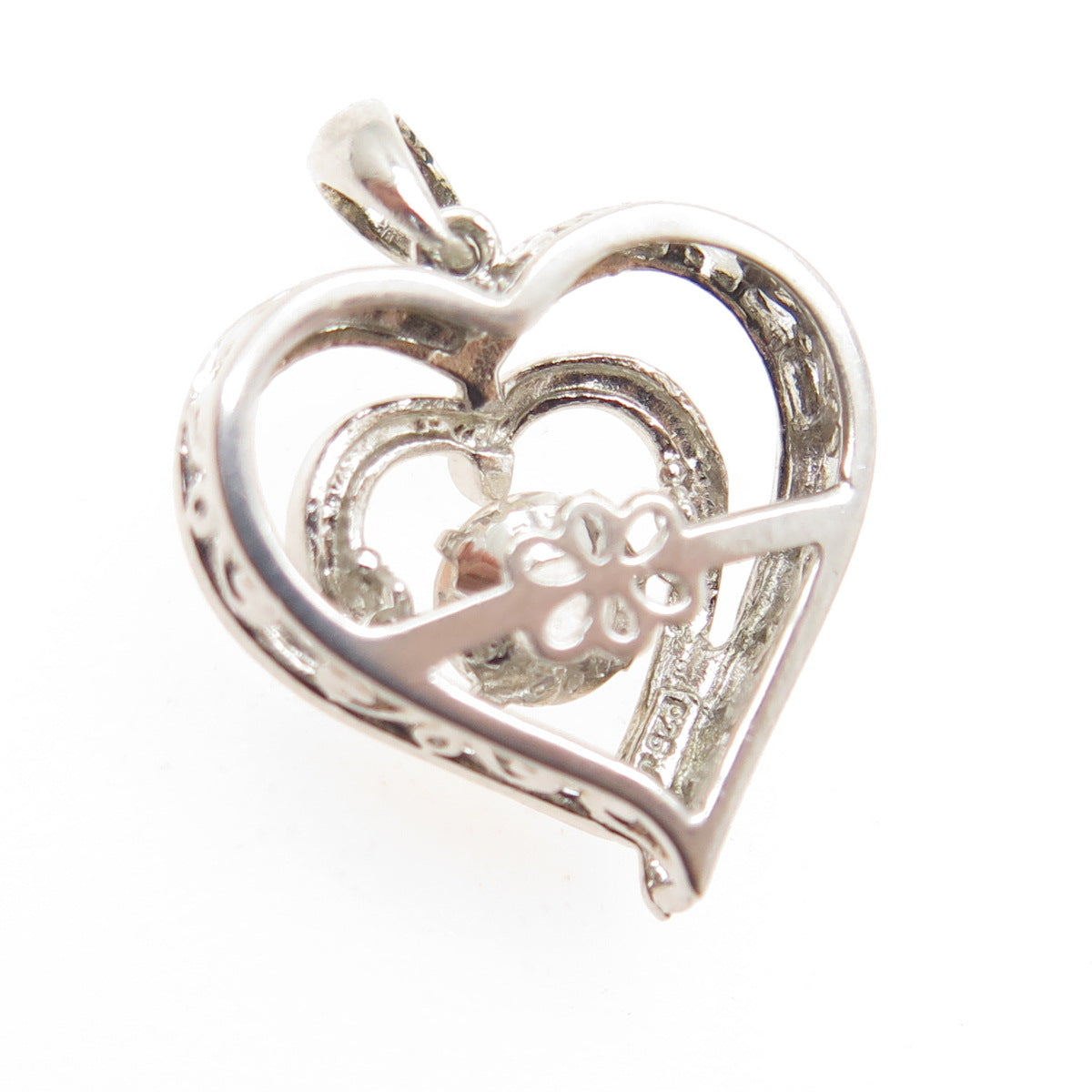 925 Sterling Silver Real Round-Cut White Topaz Heart Minimalist Pendant