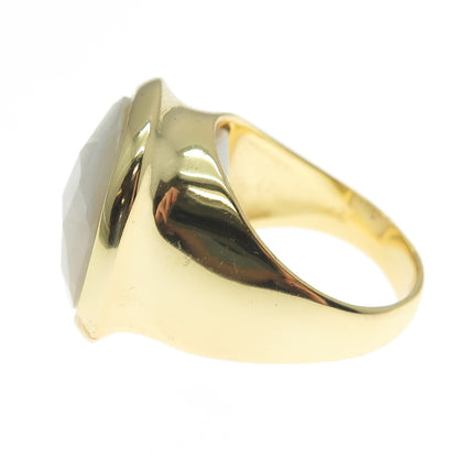 BLQ Basiq Jewelry 925 Sterling Silver Gold Plated Real Milky Quartz Ring Size 6