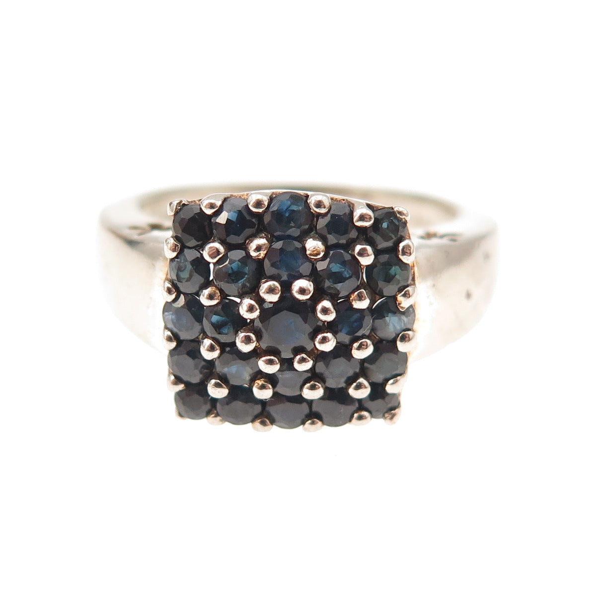 925 Sterling Silver Vintage Real Round-Cut Sapphire Ring Size 6.25