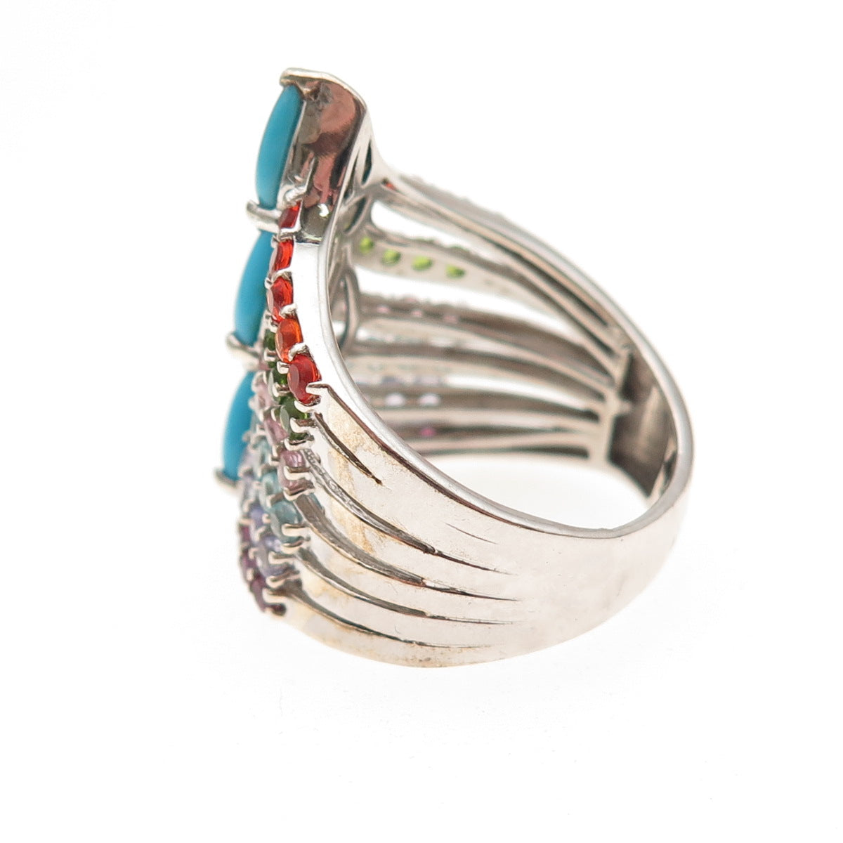 Chuck Clemency 925 Sterling Silver Real Turquoise Multi-Color Gem Ring Size 8.25