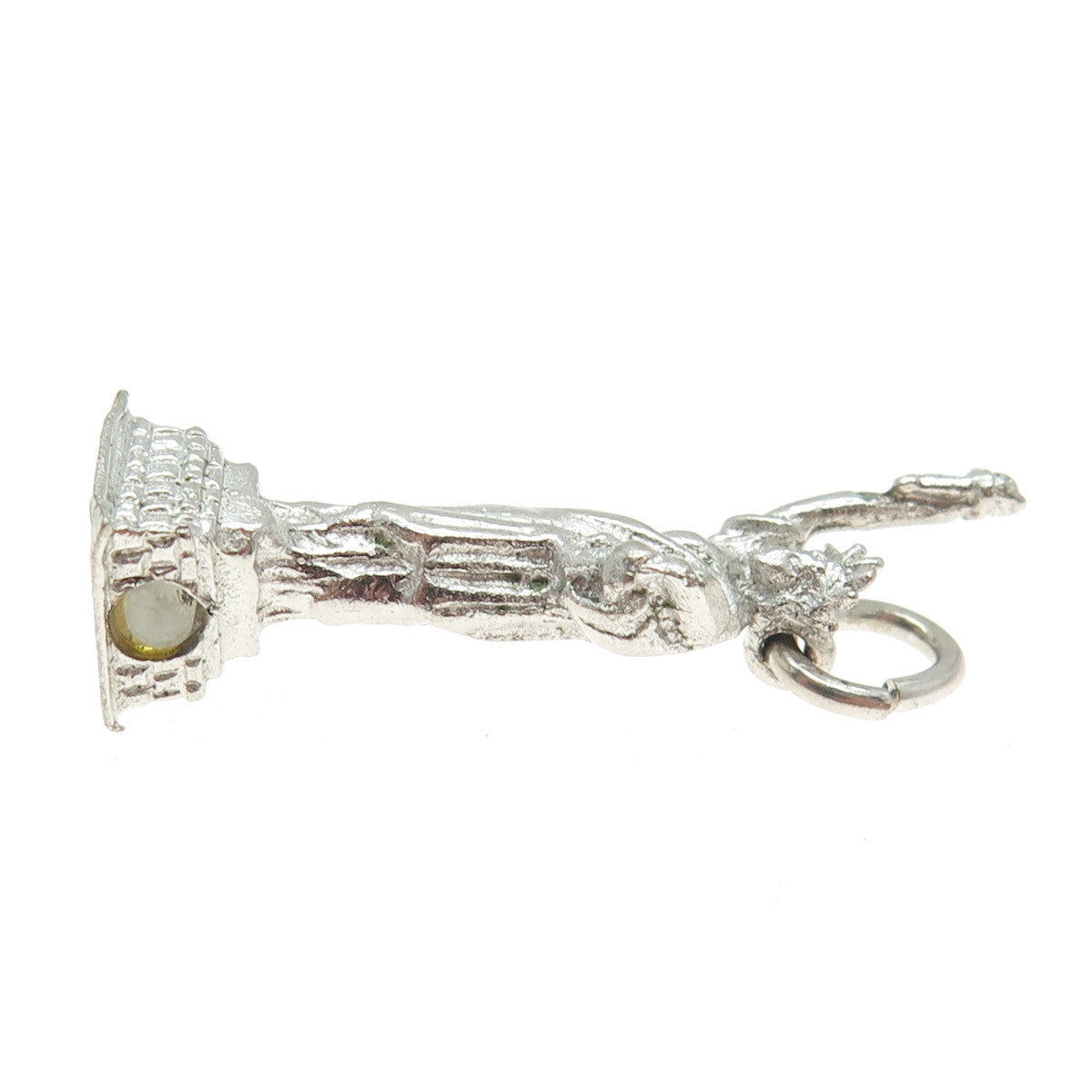 925 Sterling Silver Vintage Lemon Glass Statue of Liberty 3D Pendant