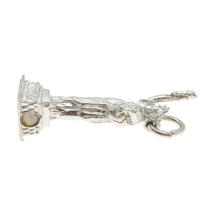 925 Sterling Silver Vintage Lemon Glass Statue of Liberty 3D Pendant
