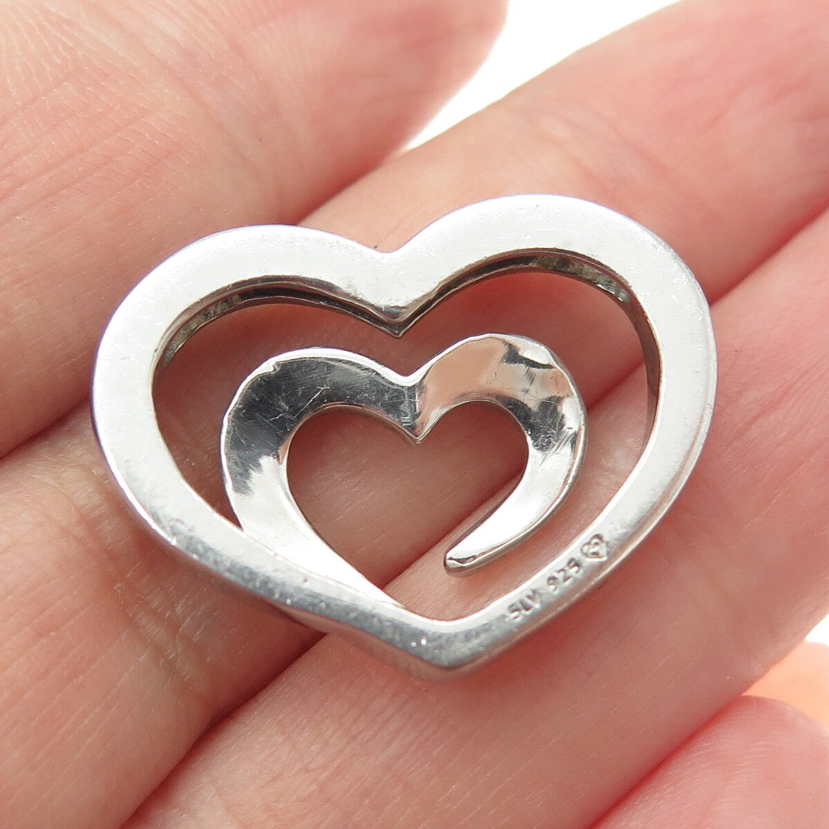 SLV SADYE L VASSIL 925 Sterling Silver Spiral Heart Slide Pendant