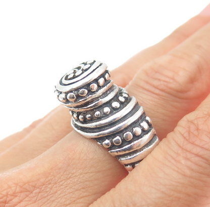 925 Sterling Silver Vintage Mexico Modernist Dotted Spiral Oxidized Ring Size 6