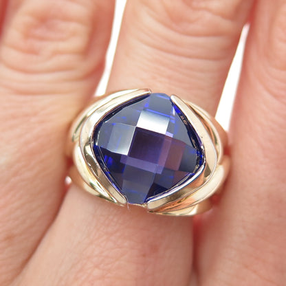 ROSS SIMONS 925 Sterling Silver Gold Plated Cushion-Cut Purple C Z Ring Size 8.5