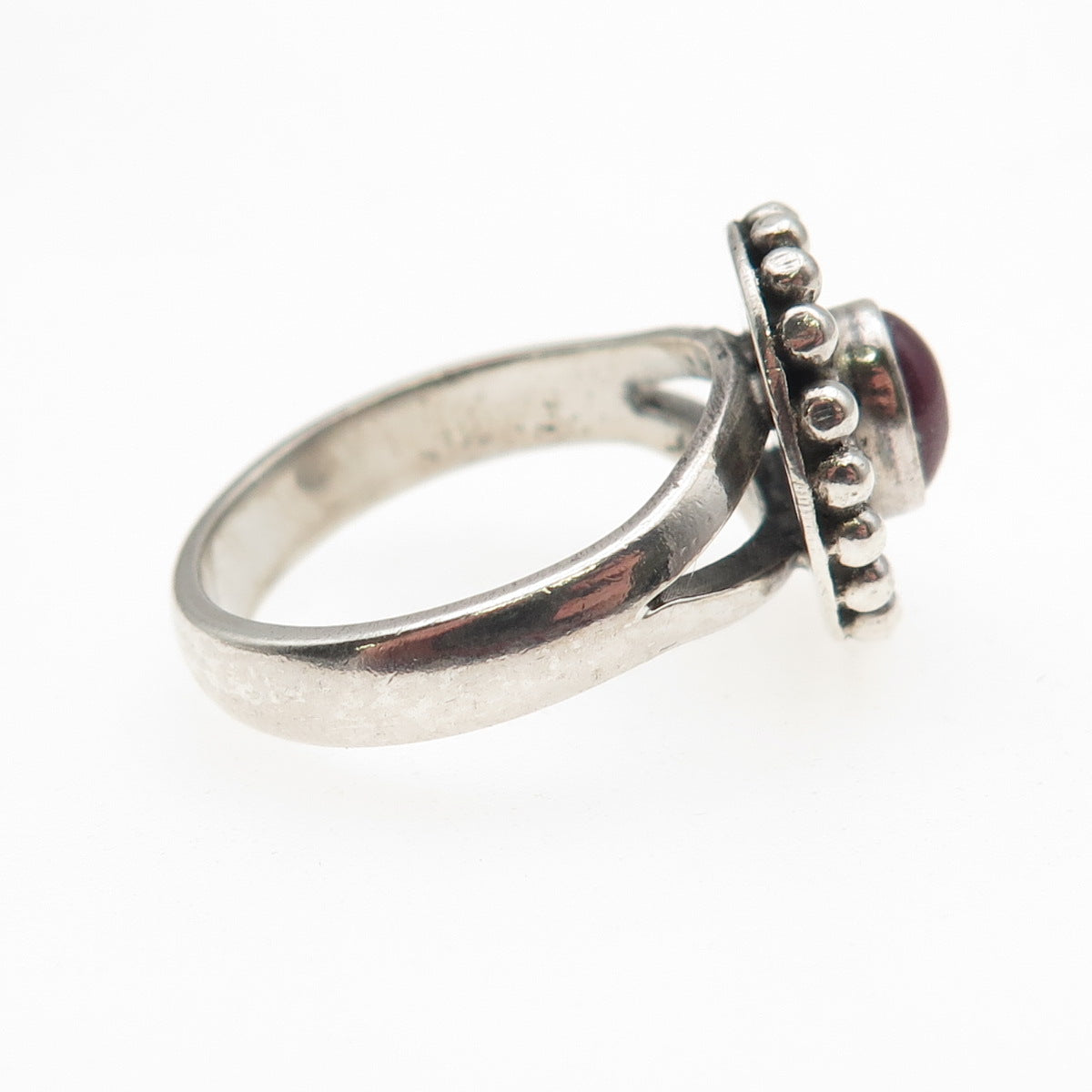 925 Sterling Silver Vintage Real Ruby Beaded Oxidized Ring Size 7.75