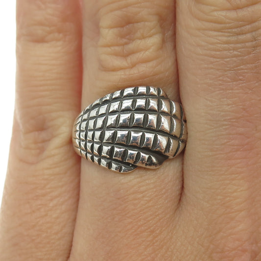 925 Sterling Silver Vintage Checkered Modernist Ring Size 6.75