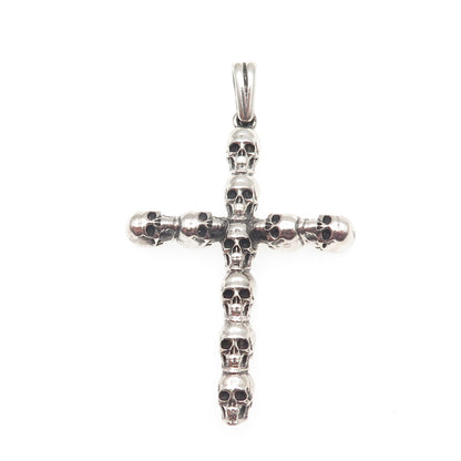 925 Sterling Silver Vintage Skull Cross Oxidized Gothic Pendant