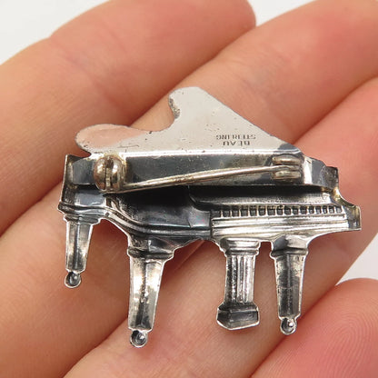 925 Sterling Silver Vintage Beau Grand Piano Pin Brooch