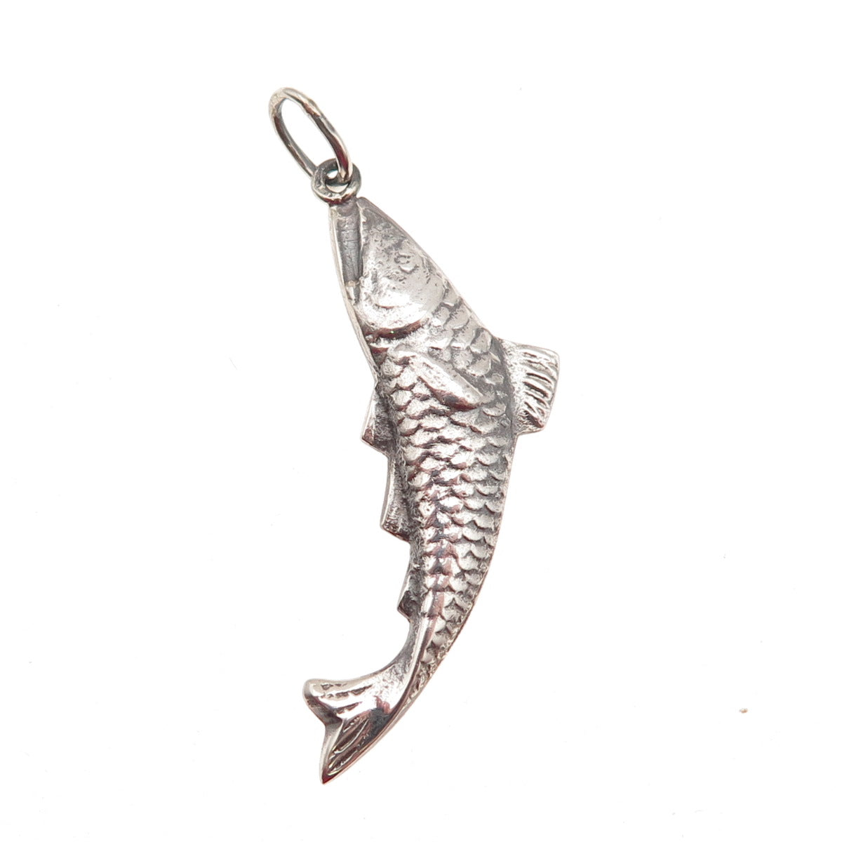 900 Silver Vintage Koi Fish Oxidized Charm Pendant