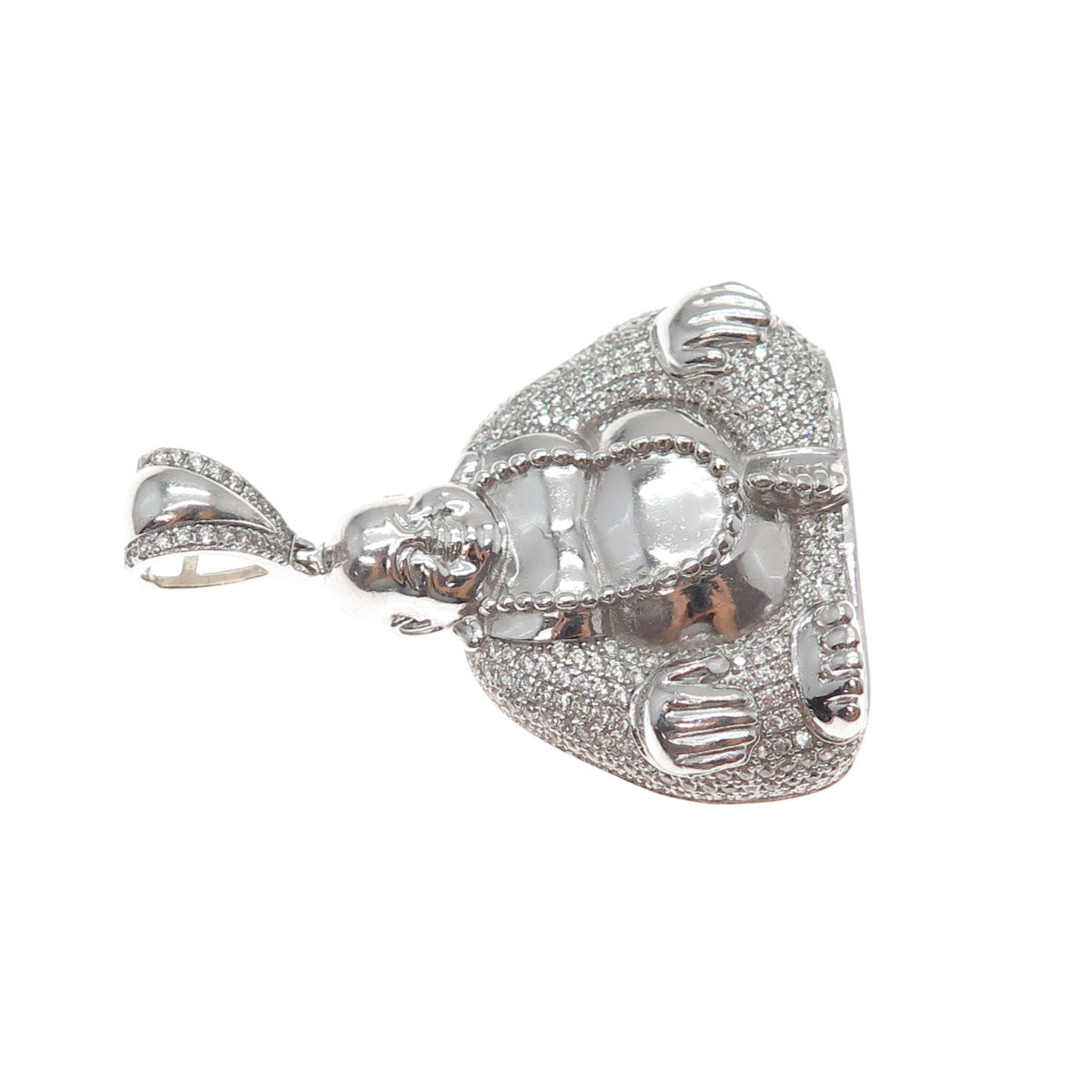 925 Sterling Silver Round-Cut C Z Buddha Charm Pendant