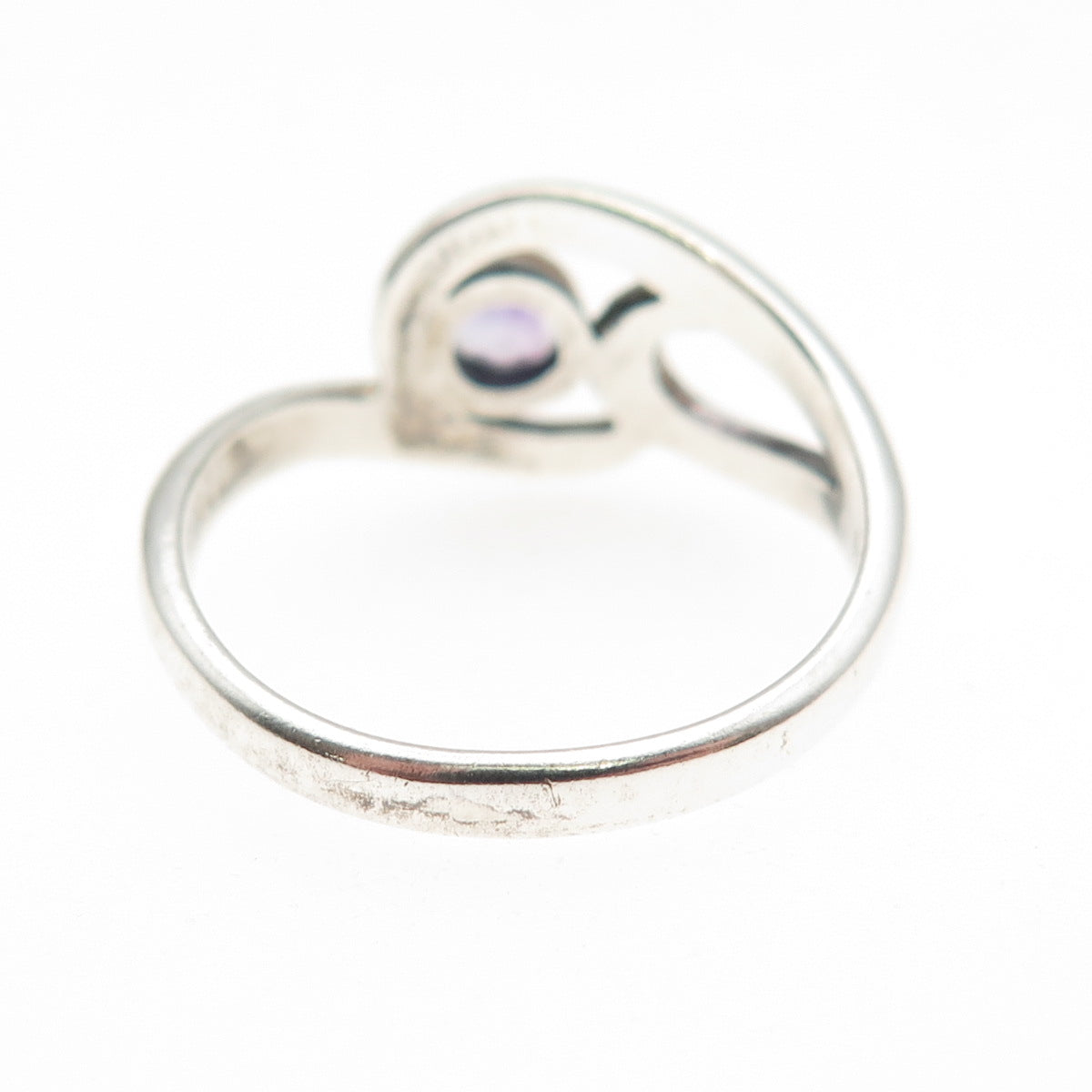 925 Sterling Silver Vintage Real Amethyst Modernist Swirl Ring Size 6.75