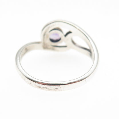 925 Sterling Silver Vintage Real Amethyst Modernist Swirl Ring Size 6.75