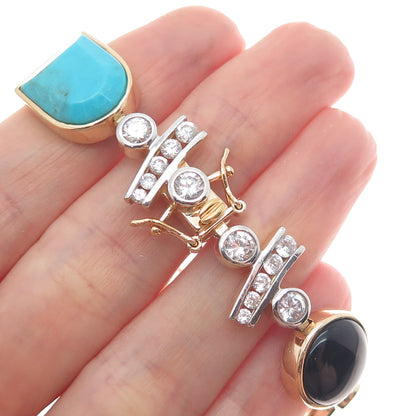 ROSS SIMONS 925 Sterling Silver 2-Tone Real Turquoise Onyx & C Z Bracelet 8"