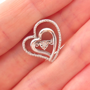 Sai 925 Sterling Silver Real Round-Cut Diamond Heart Slide Charm Pendant