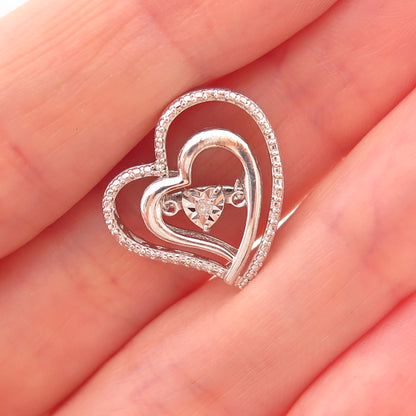 Sai 925 Sterling Silver Real Round-Cut Diamond Heart Slide Charm Pendant